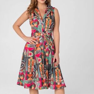 Miss Lulo Jani" Modernist Art dress button front size 2X Geometric Print Dress